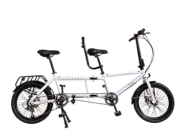 【即日発送】【新品】タンデム自転車 ホワイト 2人乗り+荷台 Amazon | 一勝堂(Isshoudou) 二人乗り折り畳みタンデム自転車 二